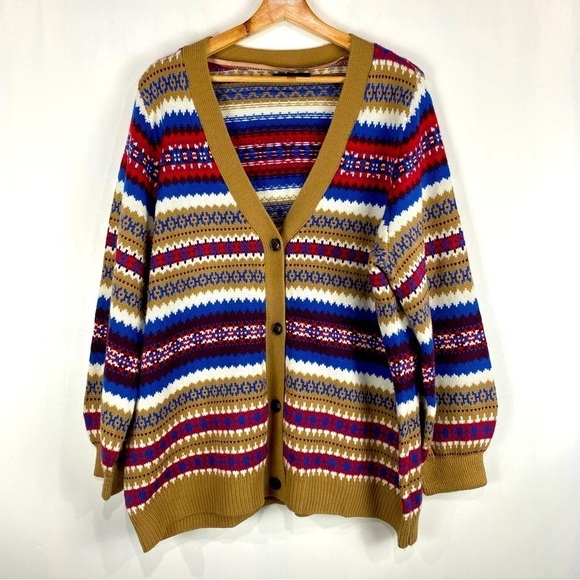 Lane Bryant Chunky Knit Print Button Up Down Grandpa Sweater Cardigan Size 18/20 - Picture 1 of 5